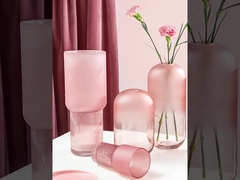 H25cm Elegant Pink Glass Vase untuk Bunga Dekorasi untuk Rumah Kantor Dapur