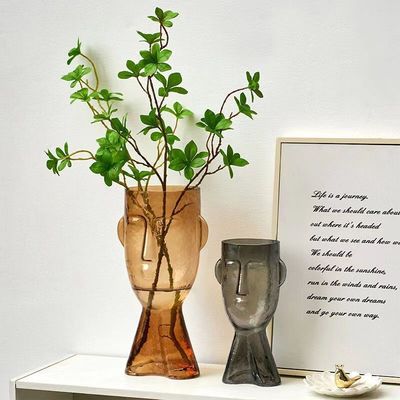 H31cm Gray Modern Transparent Glass Vase - Decorative Home Office Flower Holder