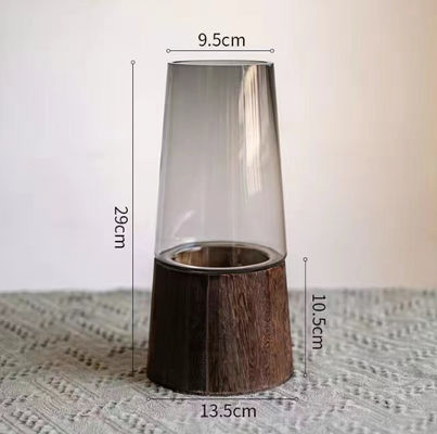 H29cm Elegant Glass Vase Home Decor Living Room Office Centerpieces Wooden Base