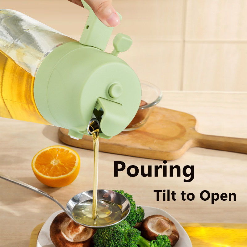 470ml 2 In 1 Oil Sprayer Bottles For Cooking Barbecue Transparent Glass Oil Jars Kitchen Less Waste