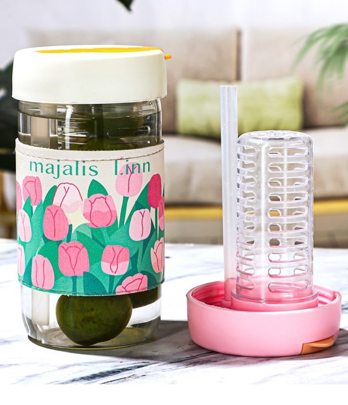 380 ML  Glass Tumbler with Straw and Lid for Loose Leaf Flower Herbal Tea